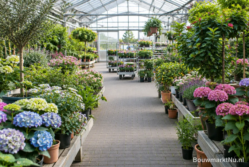 Gangpad met planten in een tuincentrum